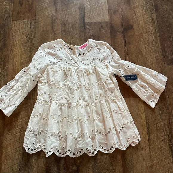 Women's Simply Southern Blouse XXL White Eyelet Long Sleeve - Picture 2 of 11